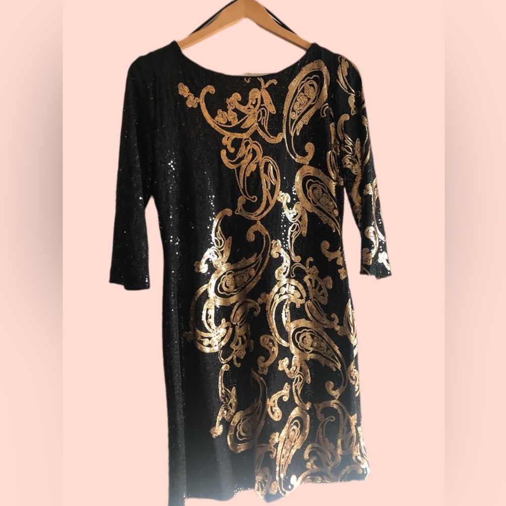 Black and gold sequence party dress new with tags